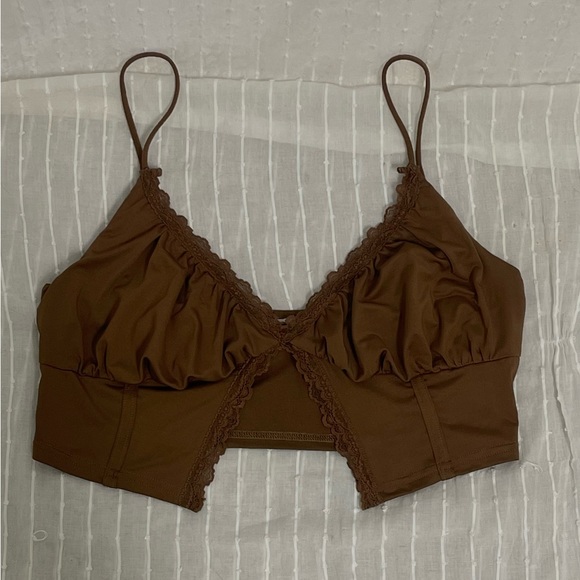 Brown crop top. Lace trim. Perfect for nights out or hot summer days! - Picture 2 of 5